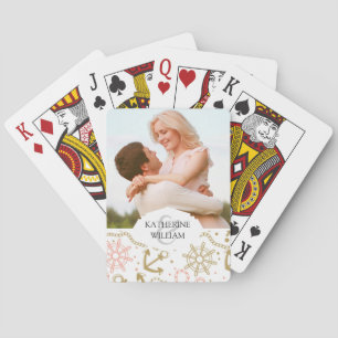 Add Your Name   Golden Anchor Pattern Playing Cards
