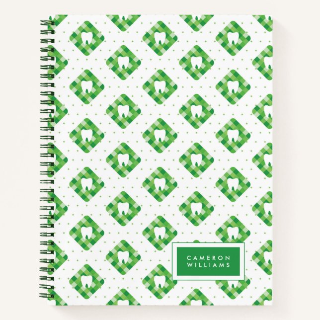 Add Your Name | Green Plaid Tooth Pattern Notebook (Front)