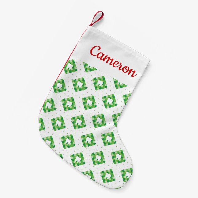 Add Your Name | Green Plaid Tooth Pattern Small Christmas Stocking (Front (Hanging))