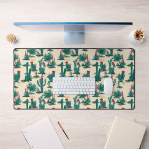 Add Your Name   Green & Red Cactus Pattern Desk Mat
