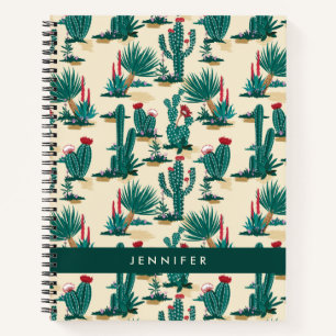Add Your Name   Green & Red Cactus Pattern Notebook