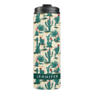 Add Your Name Green & Red Cactus Pattern Thermal Tumbler