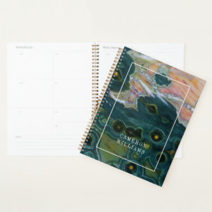 Add Your Name Green Spotted Ocean Jasper Planner