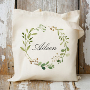Add your name Greenery Wreath Tote Bag