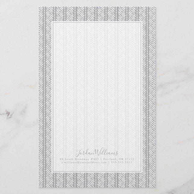 Add Your Name | Grey Hand Drawn Chevron Pattern Stationery (Front)