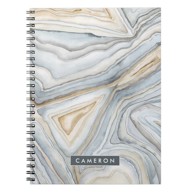 Add Your Name | Grey Marbled Abstract Design Spiral Notebook (Front)