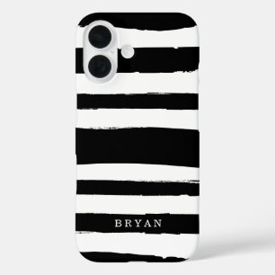 Add Your Name Hand Drawn Stripes Black and White iPhone 16 Case