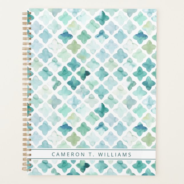 Add Your Name | Hand Painted Turquoise Pattern Planner (Front)