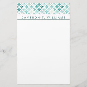 Add Your Name   Hand Painted Turquoise Pattern Stationery