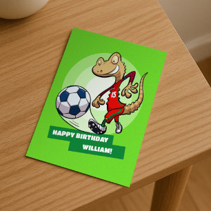 Add Your Name Happy Birthday Funny Soccer Gecko Holiday Postcard