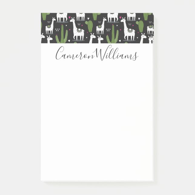 Add Your Name | Happy Llama Pattern Post-it Notes (Front)