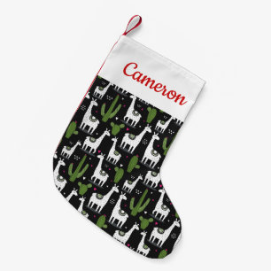 Add Your Name Happy Llama Pattern Small Christmas Stocking