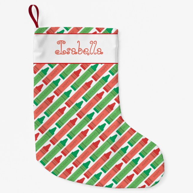 Add Your Name Holiday Crayons Small Christmas Stocking (Front)