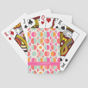 Add Your Name   Hot Pink Retro Circle Pattern Playing Cards