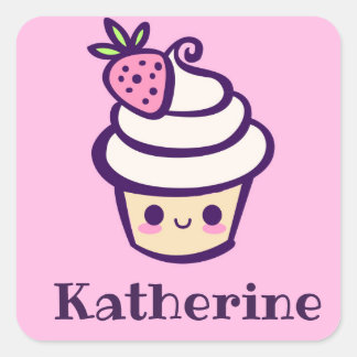Add Your Name Kawaii Cupcake Sticker