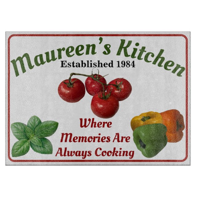 'Add Your Name' Kitchen Glass Cutting Board (Front)