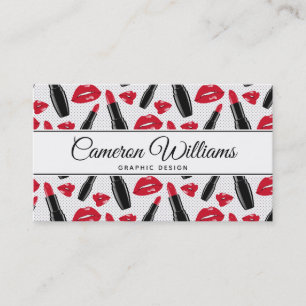 Add Your Name   Lipstick And Lips Polka Dot Patter Business Card