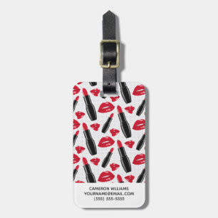 Add Your Name   Lipstick And Lips Polka Dot Patter Luggage Tag
