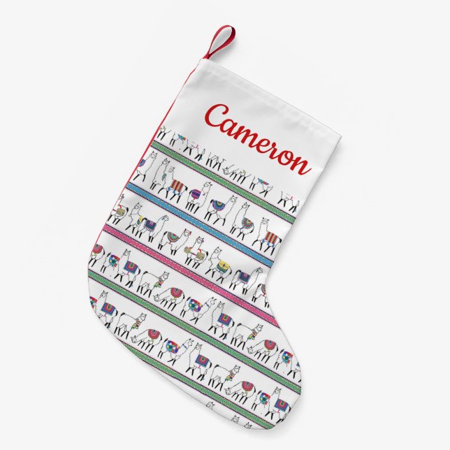 Add Your Name | Llama Stripe Pattern Small Christmas Stocking (Front (Hanging))