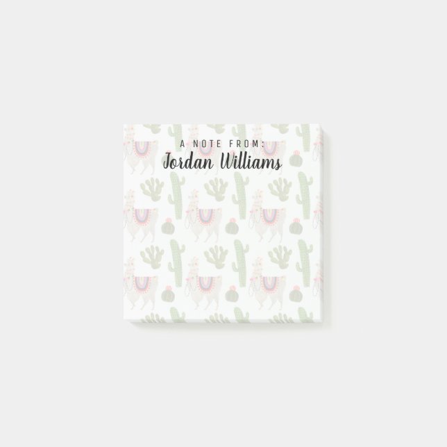Add Your Name | Llamarama Collection | Cactus & Ll Post-it Notes (Front)