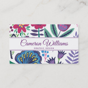 Add Your Name Magenta Folk Art Floral Pattern Business Card
