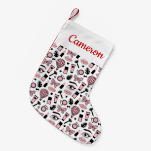 Add Your Name   Makeup Sticker Pattern Small Christmas Stocking