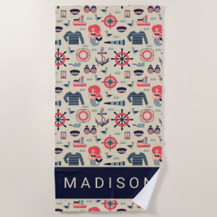Add Your Name   Marine Life Pattern Beach Towel