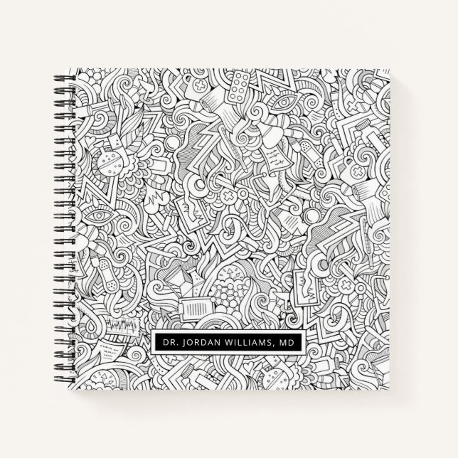 Add Your Name | Medical B&W Pattern Notebook (Front)