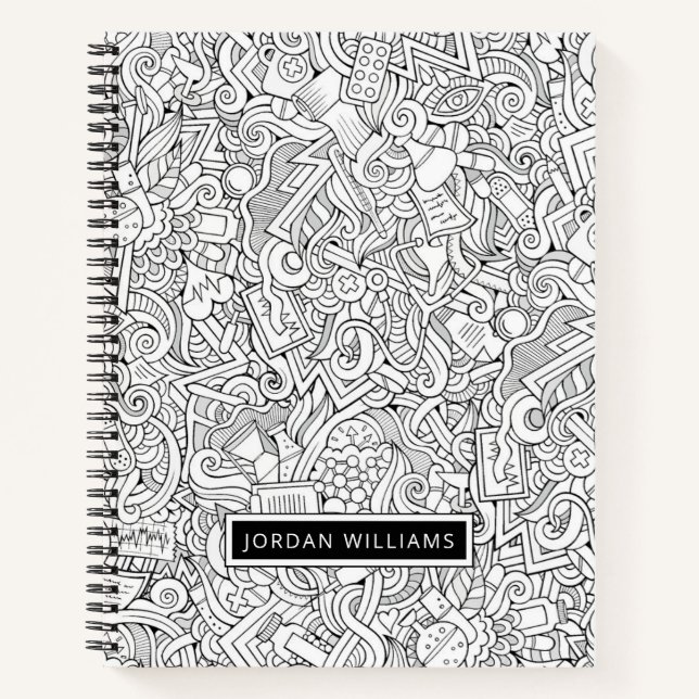 Add Your Name | Medical B&W Pattern Notebook (Front)