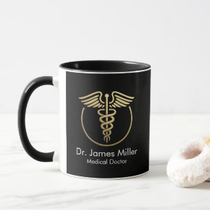 Add Your Name Medical Caduceus Symbol Black Gold   Mug