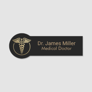 Add Your Name Medical Caduceus Symbol Black Gold   Tag