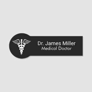 Add Your Name Medical Caduceus Symbol black white  Tag