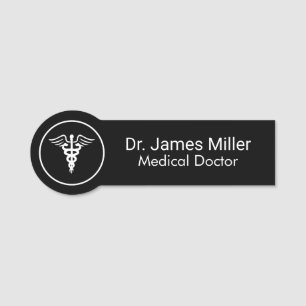 Add Your Name Medical Caduceus Symbol black white  Tag
