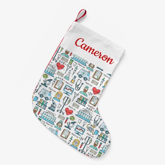 Add Your Name | Medical Design Pattern Small Christmas Stocking (Front (Hanging))