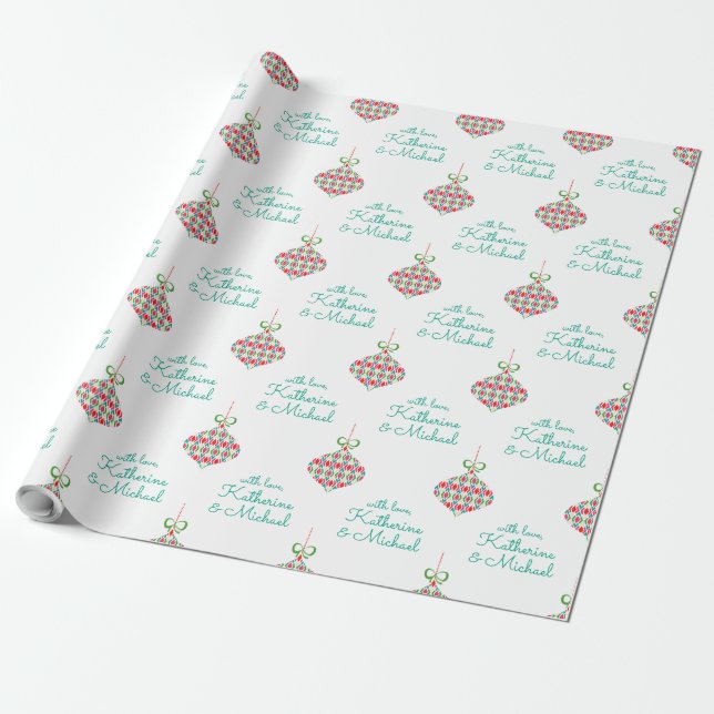 Add Your Name & Message | Merry Christmas Ornament Wrapping Paper (Unrolled)