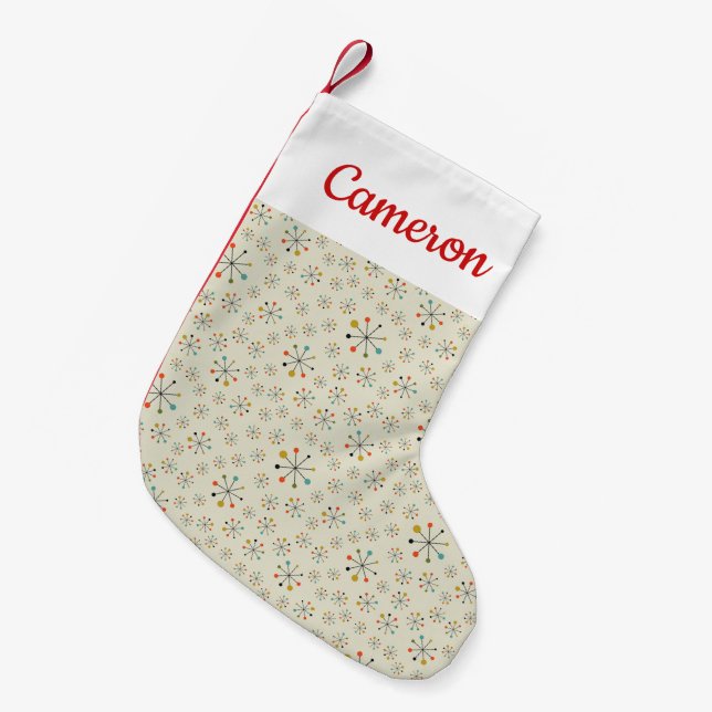 Add Your Name | Mid-Century Atomic Inspired Small Christmas Stocking (Front (Hanging))