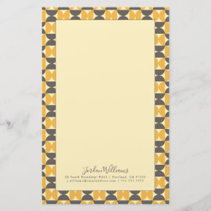 Add Your Name Mid-Century Modern Brown & Gold Stationery