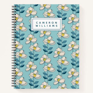 Add Your Name Mid-Century Modern Floral Leaf Notebook