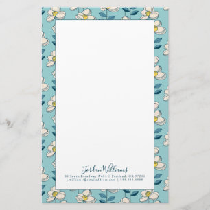 Add Your Name Mid-Century Modern Floral Leaf Stationery