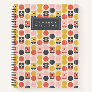 Add Your Name   Mid-Century Modern Flower Pattern Notebook