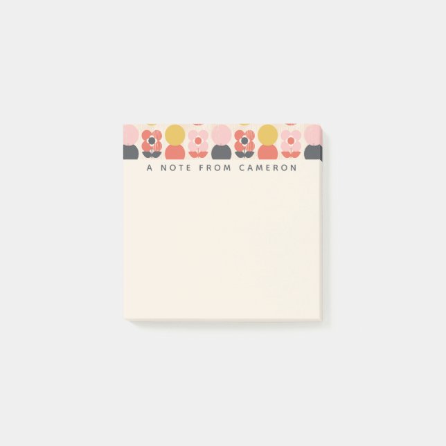 Add Your Name | Mid-Century Modern Flower Pattern Post-it Notes (Front)
