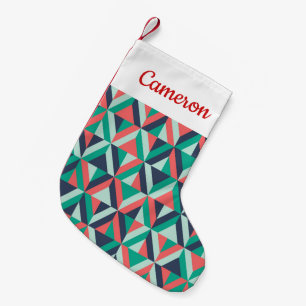 Add Your Name   Mid-Century Modern Geometric Small Christmas Stocking