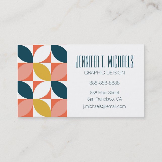 Add Your Name | Mid-Century Modern Leaf Pattern Business Card (Front)