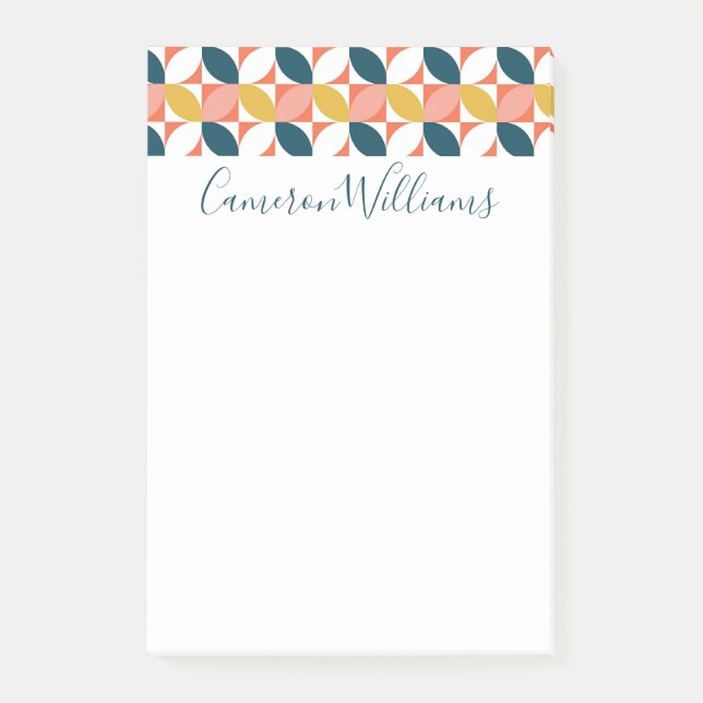 Add Your Name | Mid-Century Modern Leaf Pattern Post-it Notes (Front)