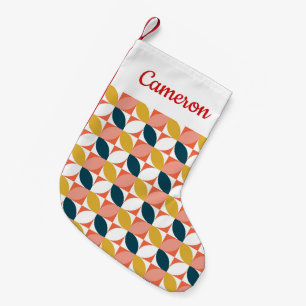 Add Your Name Mid-Century Modern Leaf Pattern Small Christmas Stocking