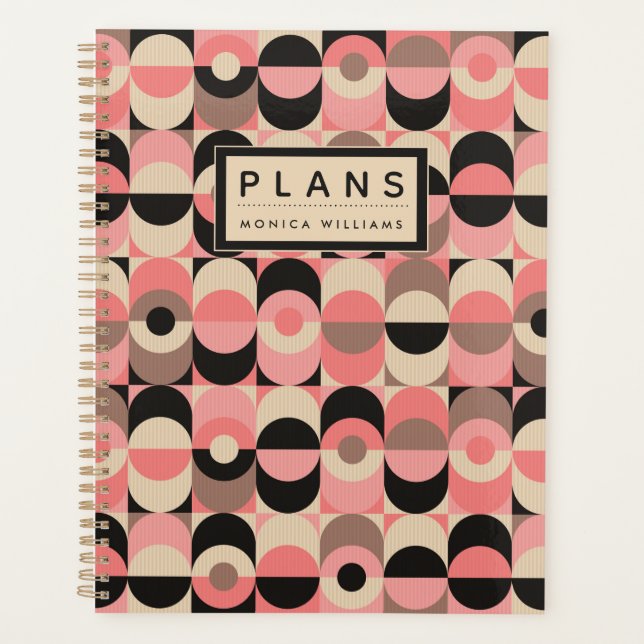 Add Your Name | Mid-Century Modern Pink Pattern Planner (Front)