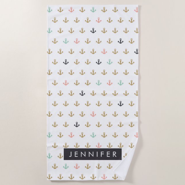 Add Your Name | Mini Anchor Pattern Beach Towel (Front)