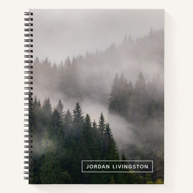Add Your Name | Misty Forest in the Mountains Notebook (Front)
