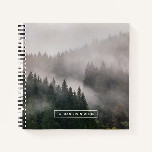 Add Your Name | Misty Forest in the Mountains Notebook (Front)