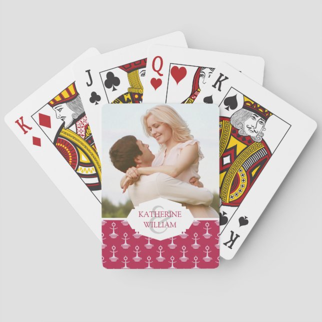 Add Your Name | Modern Anchors Pattern Playing Cards (Back)